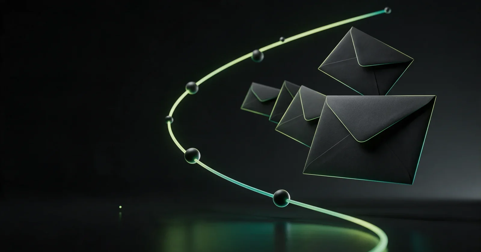 Koverte koje putuju svijetlećom putanjom kroz čvorove, simbol automatizacija e-mail marketinga