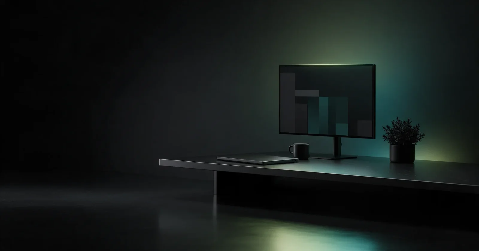 Minimalan radni sto s monitorom koji prikazuje apstraktni raspored stranice, studio digitalne agencije