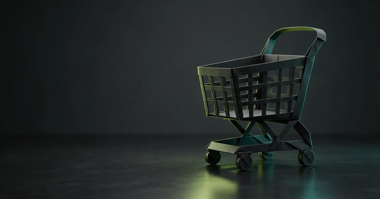 Mala korpa za kupovinu presavijena od crnog papira, simbol pristupačne izrade web shopa