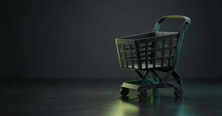 Mala korpa za kupovinu presavijena od crnog papira, simbol pristupačne izrade web shopa