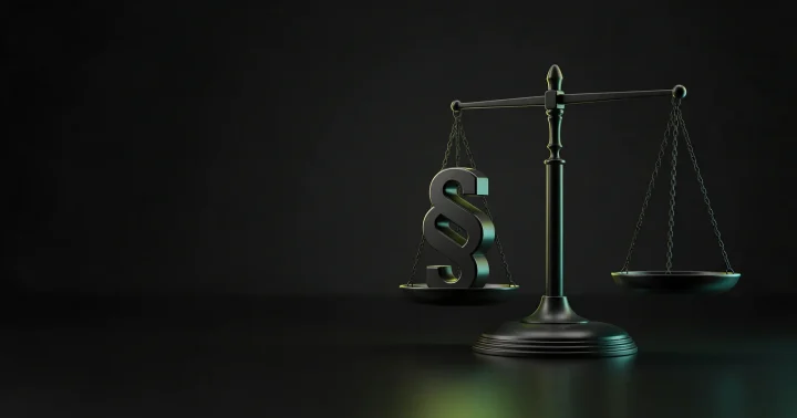 Crna vaga s velikim znakom paragrafa, simbol pravnog okvira online prodaje